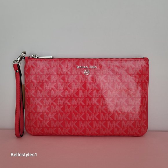 MICHAEL KORS Signature Logo Jet Set Large Top Zip Pouch/Wristlet- Geranium ⭐ - Picture 6 of 16